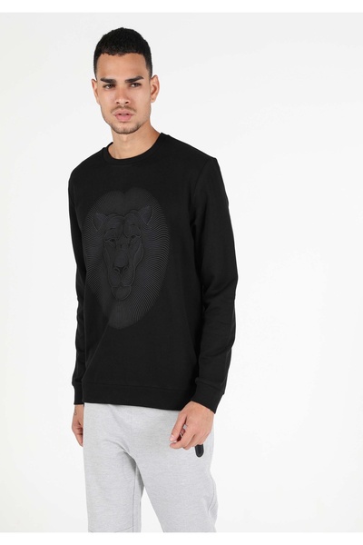 Colin's Regular Fit Aslan Baskılı Erkek Siyah Sweatshirt