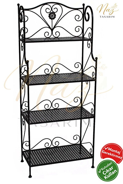 Ferforje Naz tasarım Naz Tasarım Ferforje 4 Katlı Çok Amaçlı Raf Siyah