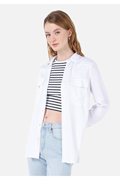 Colin's Regular Fit Shirt Neck Düz Kadın Beyaz Roll-Up Gömlek