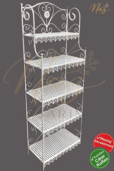 Ferforje Naz tasarım Naz Tasarım Ferforje 5 Katlı Çok Amaçlı Raf Beyaz
