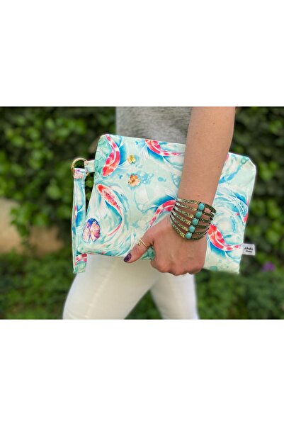 ADUŞKA Su Geçirmez Iç Astarlı Clutch Çanta, Makyaj Çantası ( şal desen)