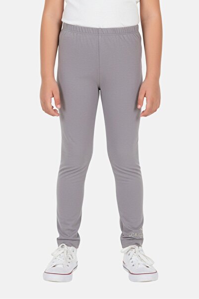 Lili Gaufrette Toddlers Girl Embroidered Logo Pull On Leggings, Grey
