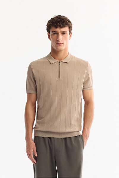 Avva Erkek Vizon Polo Yaka Fermuarlı Rayon Tüylenmeyen Çizgili Triko Regular ...