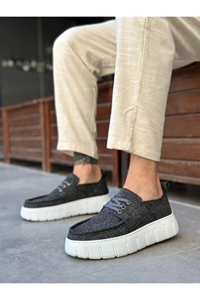 BOA BA0676 BOA حذاء صيفي رجالي من الكتان الرمادي ذو النعل العالي