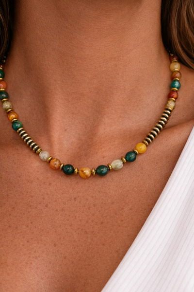 By Song Aksesuar Colorful Agate Natural Stone Necklace