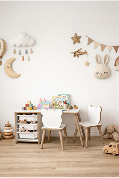 POFİTTO Çocuk Masa Sandalye Takımı-3 Sepetli Çalışma Ve Aktivite Masası-yaz-s...