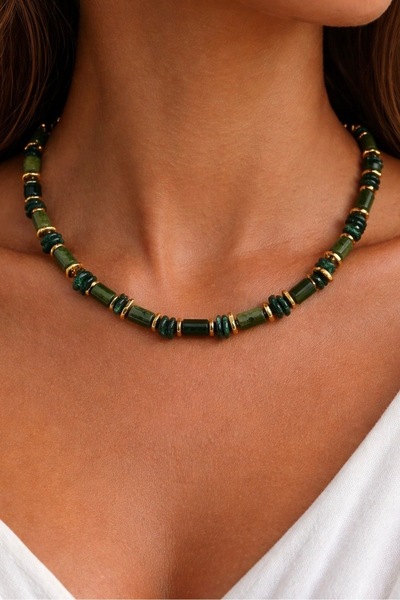 By Song Aksesuar Diopsit ,yeşim Taşı Doğaltaş Kolye