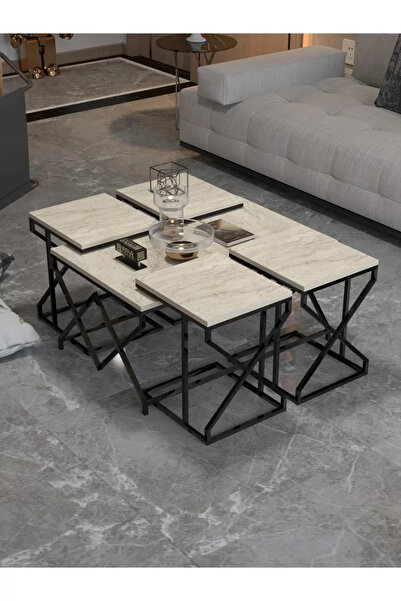 Kanonik Education Orta Sehpa Ve Zigon Sehpa V Lüx 5'Li Set Traverten