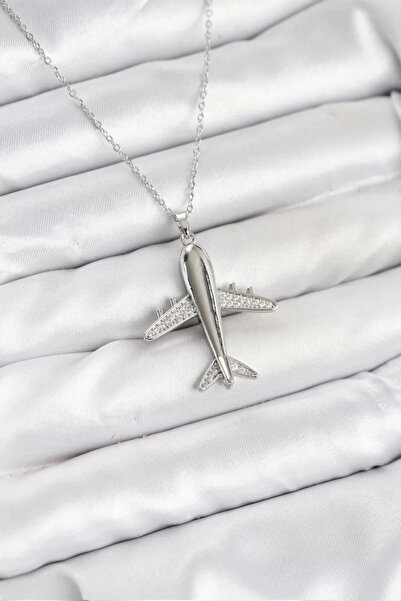 Skygo قلادة نسائية من الفولاذ 316L بلون فضي على شكل طائرة - TJ-BKO10616