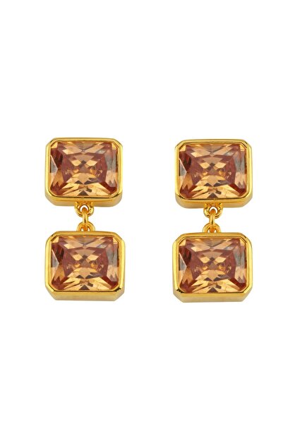 LİNYA JEWELLERY İkili Kristal Taşlı Sallantılı Küpe