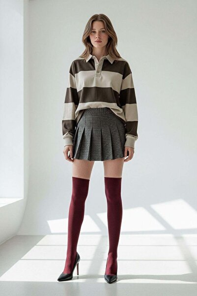 Madmext Tricou cu mânecă lungă pentru femei, cu guler polo, cu nasturi, verde...