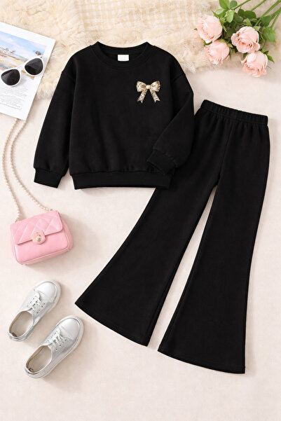 CALİSA Момичешки комплект с черен леопардов принт и панделка, испански разкро...