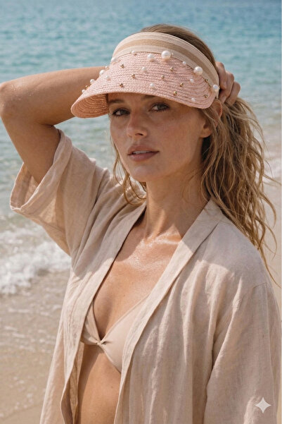 Luminos Butik Γυναικείο καπέλο από ψάθινο πέρλας με γείσο, καλοκαιρινό καπέλο...