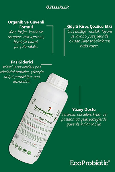 EcoProbiotic Kireç ve Pas Sökücü Sprey 1 L | Organik, Güçlü Temizlik