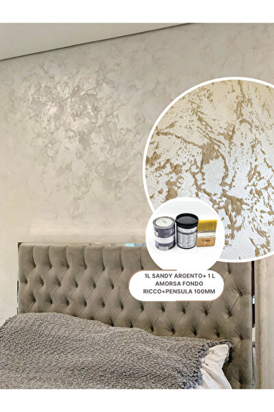 Ferrara Design Set de 3 bucati, contine 1 lt vopsea decorativa Sandy argento ...