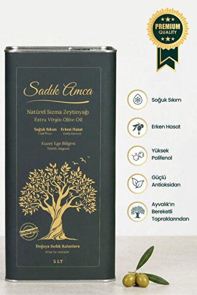Sadık Amca Erken Hasat Soğuk Sıkım Natürel Sızma Zeytinyağı 5 Lt. Özel Tasarı...