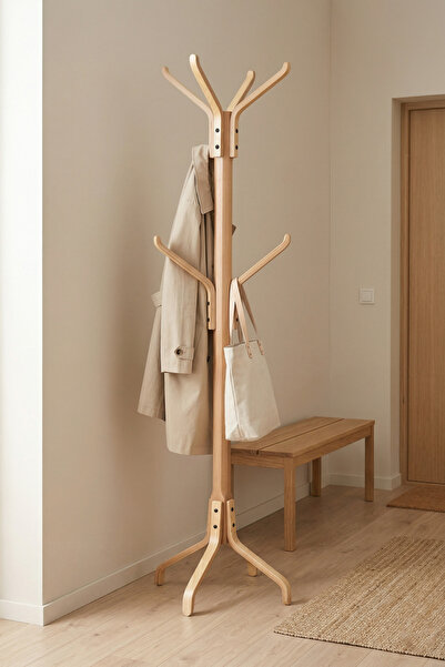 VİLİNZE Vesti Ahşap Ayaklı Portmanto Elbise Askılık