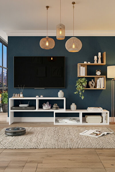 Yurudesign Joffrey Tv Ünitesi Tv Sehpası Raflı Beyaz-Sepet JR1-WS