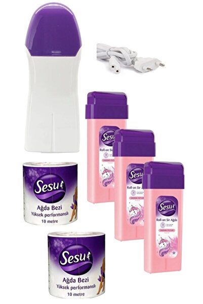 Sesu Kartuş Ağda Makinesi + Rollon Ağda 100ml X 3 Adet + Ağda Bezi 10mtx2 Adet