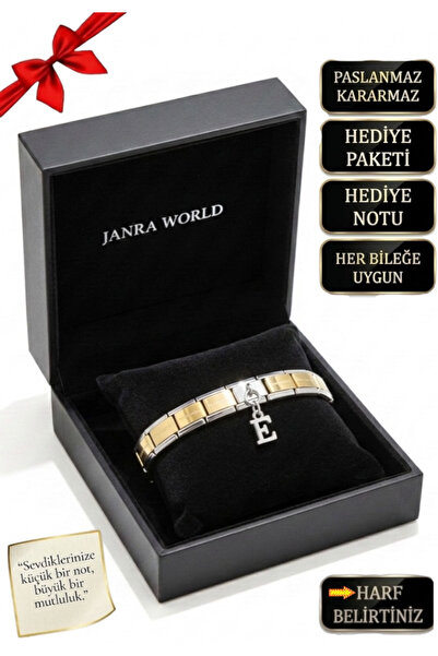 JANRA WORLD İtalyan Charm Bileklik - Kişiye Özel Harfli Bileklik Paslanmaz Çe...