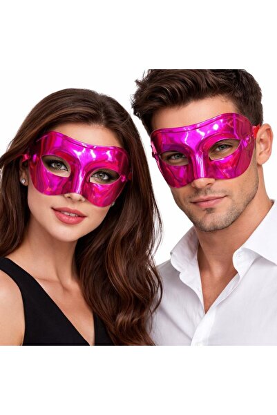 partidolu Pink Color Plain Plastic Party Mask Adult 2 Pieces