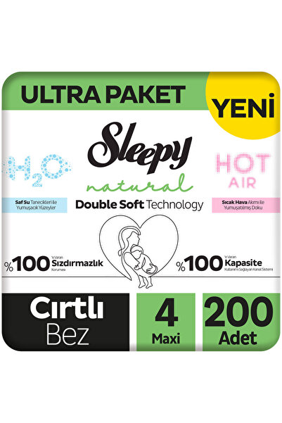 Sleepy Natural Double Soft Ultra Paket Bebek Bezi 4 Numara Maxi 200 Adet