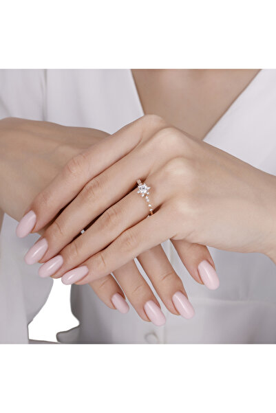 Koçak Lotus Taşlı Tektaş Rose Altın Yüzük