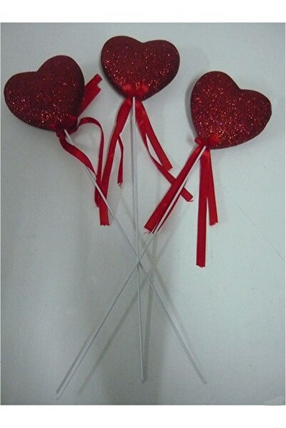 Pandoli 3 قلوب حمراء لامعة مع أشرطة وعصي