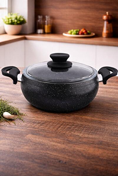 LAVONNI Granit Pro 26 cm Deep Granite Casserole Pot Non-Stick with Black Bake...