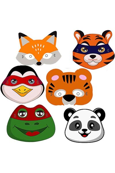 partidolu Sevimli Hayvanlar Lastikli Karton Gözlük Çocuk Karton Maskesi 6 Adet