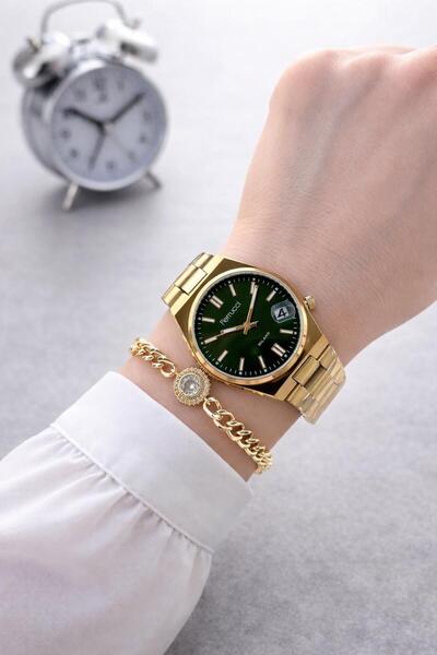 Ferrucci ساعة يد نسائية بحبل فولاذي أسود اللون ضمان لمدة عامين + سوار F.03546.02