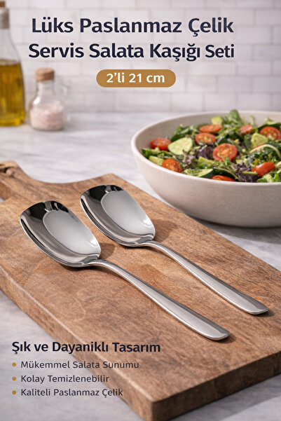 DİVAYS 2'li 21 cm Lüks Paslanmaz Çelik Servis Salata Kaşığı Seti Spatula