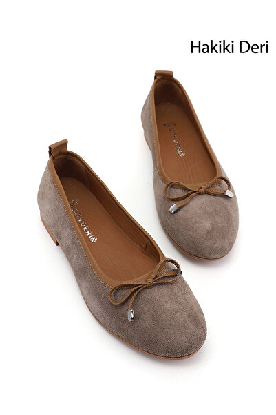 GÖNDERİ(R) Balerini din piele naturală cu fundă din piele de căprioară pentru...