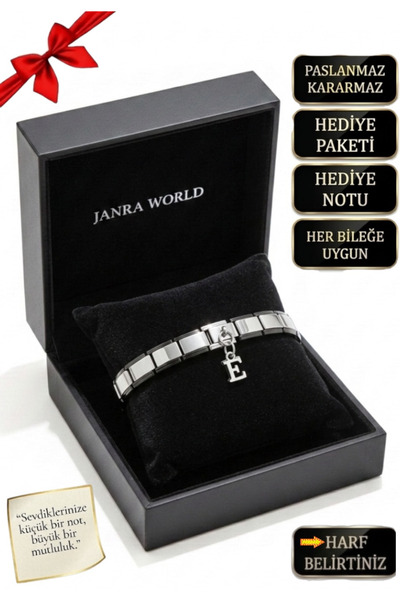 JANRA WORLD İtalyan Charm Bileklik - Kişiye Özel Harfli Bileklik Paslanmaz Çe...
