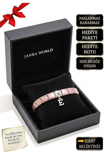 JANRA WORLD İtalyan Charm Bileklik - Kişiye Özel Harfli Bileklik Paslanmaz Çe...