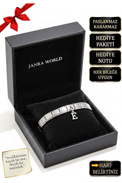 JANRA WORLD İtalyan Charm Bileklik - Kişiye Özel Harfli Bileklik Paslanmaz Çe...