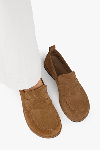 Shoeberry Zac Camel pentru femei, autentic piele întoarsă piele loafers
