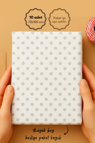 Bimotif 5li Ambalaj, Paket Kağıdı, 70x100 cm Metalik Puantiye Desenli, Gümüş-...