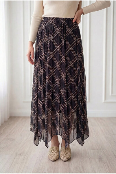 BENAHOLL Nimet Ριγέ Ασύμμετρη Φούστα Σιφόν-FA1077.1 Μαύρο