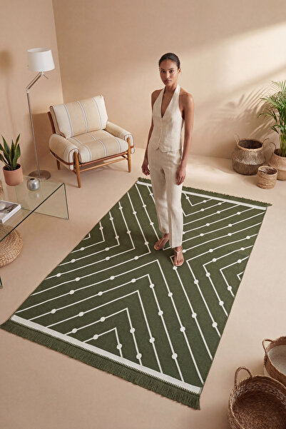 Cool Halı Covor Kilim verde minunat, cu două fețe, lavabil la mașină, de vară...