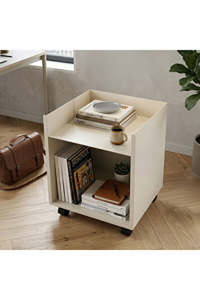 Artepera Cube Tekerlekli Metal Komodin, Dekoratif Yan Sehpa, Modern Tasarım