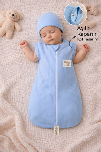 Tomuycuk 100% Cotton Blue Baby Boy Sleeping Bag 0-6 Months Zippered Snap Slee...