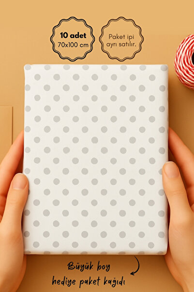 Bimotif 10lu Ambalaj, Paket Kağıdı, 70x100 cm Metalik Puantiye Desenli, Gümüş...
