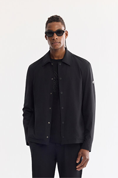 Avva Men's Black Classic Collar Seersucker Look Waterproof Thin Coat with Sna...