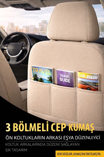 GM-DESIGN Jet Bej Deri Üniversal Oto Koltuk Kılıfı - 5 Koltuk Tam Set