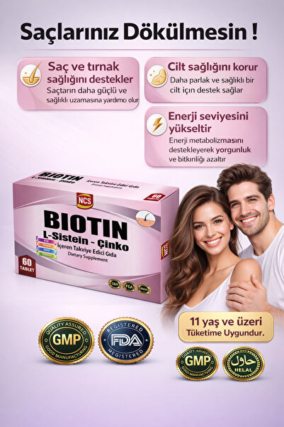 NCS Biotin Folic Acid 60 Tablet L-sistein Metiyonin 2500 Mcg Çinko
