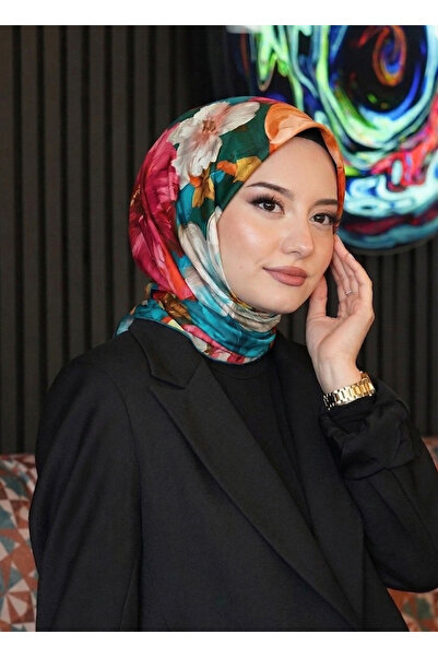 AFVENTE Tropikal Çiçek Desen Fuşya Pamuk Eşarp