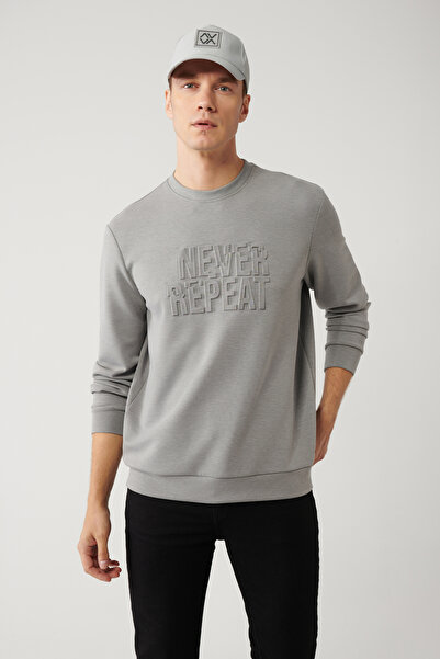 Avva Erkek Gri Bisiklet Yaka Soft Touch Gofreli Regular Fit Sweatshirt A41Y1235