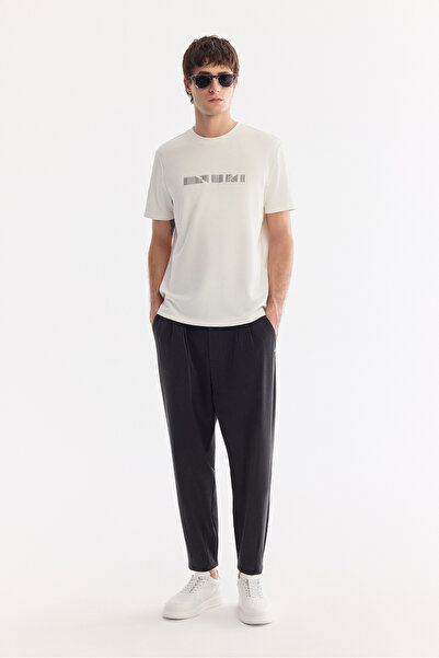 Avva Men's Black Soft Textured Lyocell Blend Knitted Baggy Fit Trousers A61Y3040