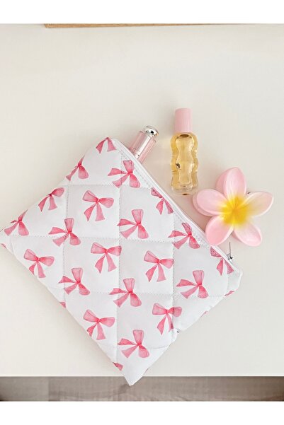 Lulishop حقيبة مكياج منقوشة بفيونكة - منظم داخل الحقيبة